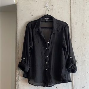Black Shear Blouse - Collared Top | Size L
